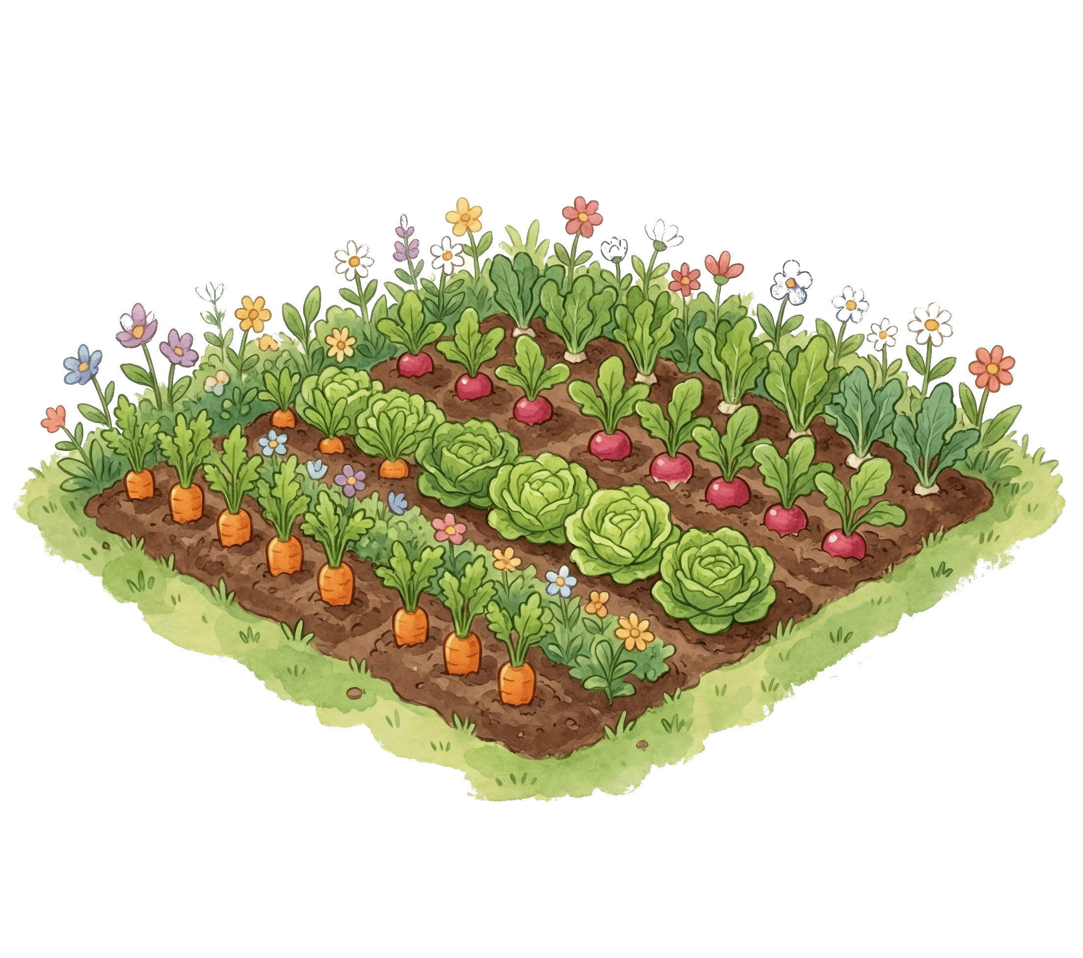 a farm plot growing different vegetables representing a kubernetes cluster